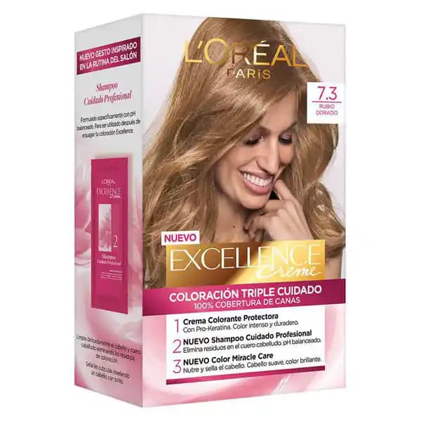 رنگ مو زنانه لورال سری اکسلنس شماره 7.3 بلوند طلایی Loreal Excellence Coloraction Triple Cuidado