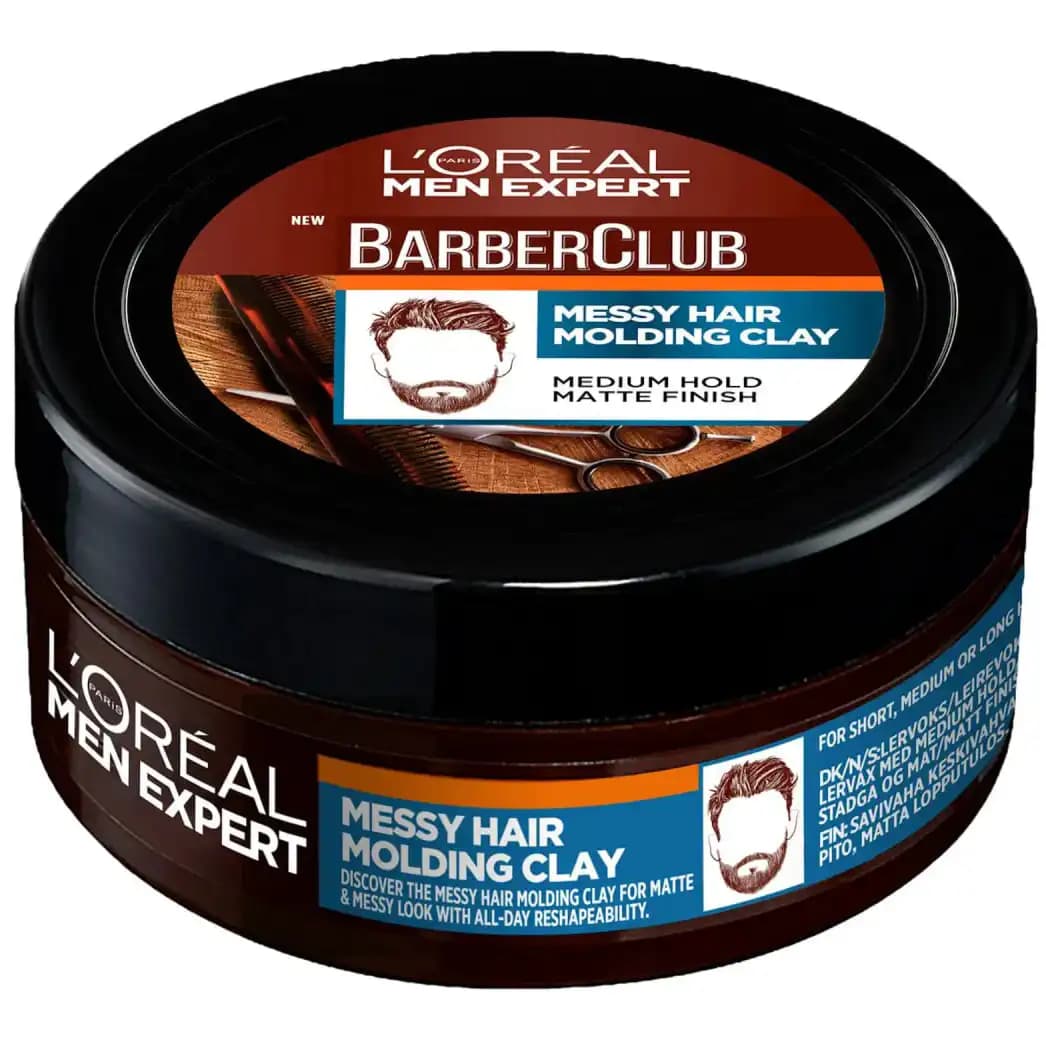 واکس مو رسی مردانه لورال باربر کلاب برای حالت دهی موهای نامرتب 75 میل L’Oreal Barber Club clay wax Messy Hair Molding Clay