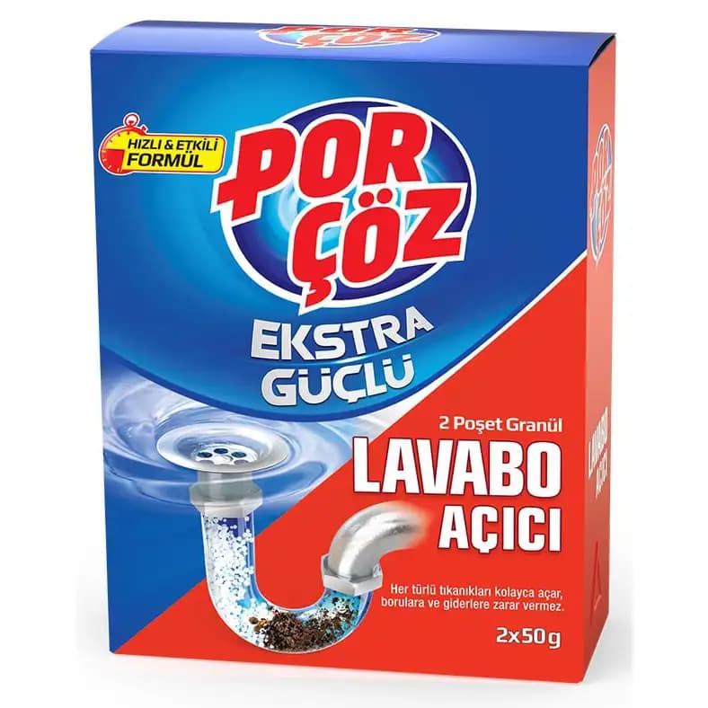 پودر لوله باز کن سینک و روشویی پورچوز 100 گرمی Porcoz Ganur Lavabo Acıcı 2*50g