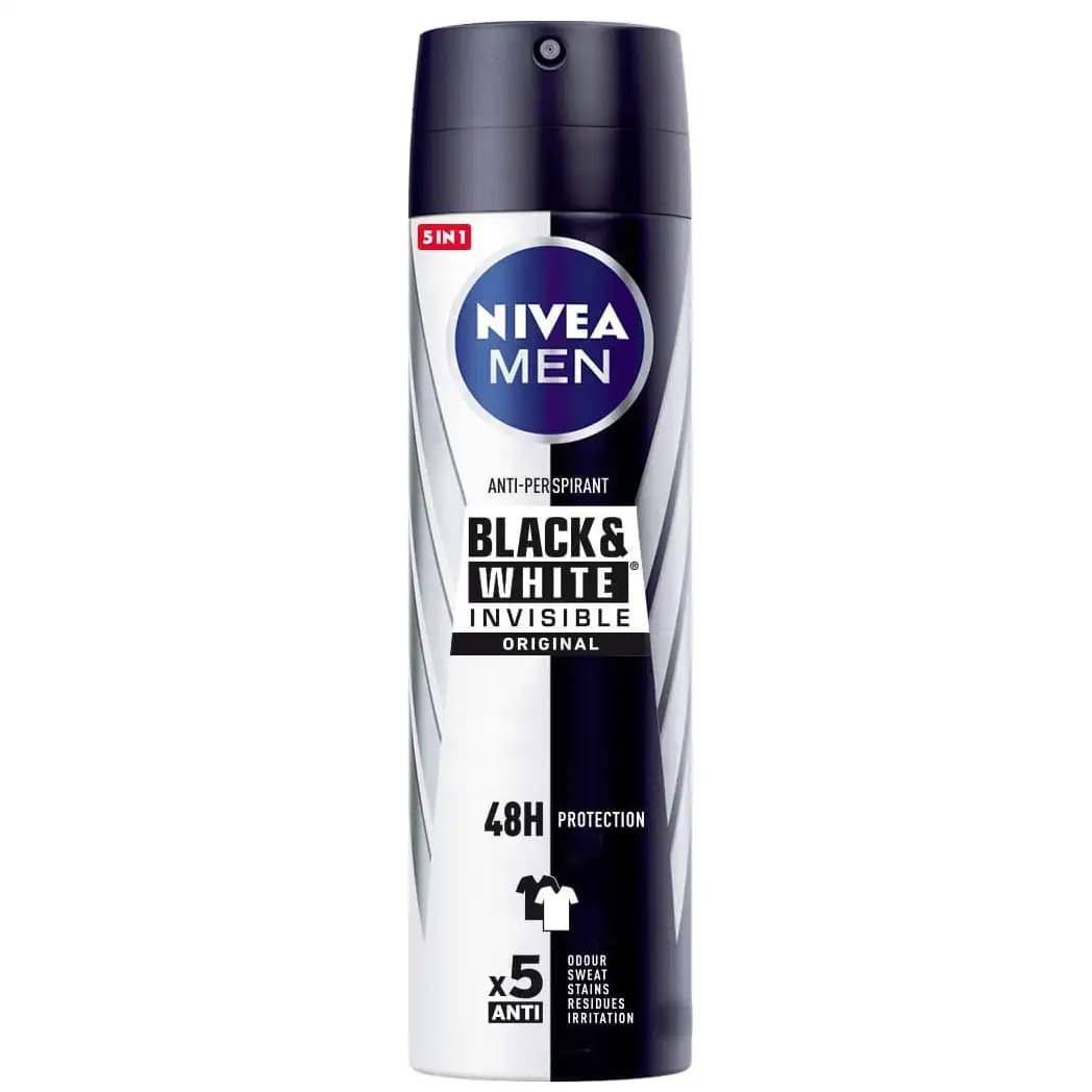 اسپری بدن 5 کاره ضد تعریق مردانه نیوا بلک اند وایت اورجینال 200 میل 48 ساعته Nivea Men Black&White Spray Original