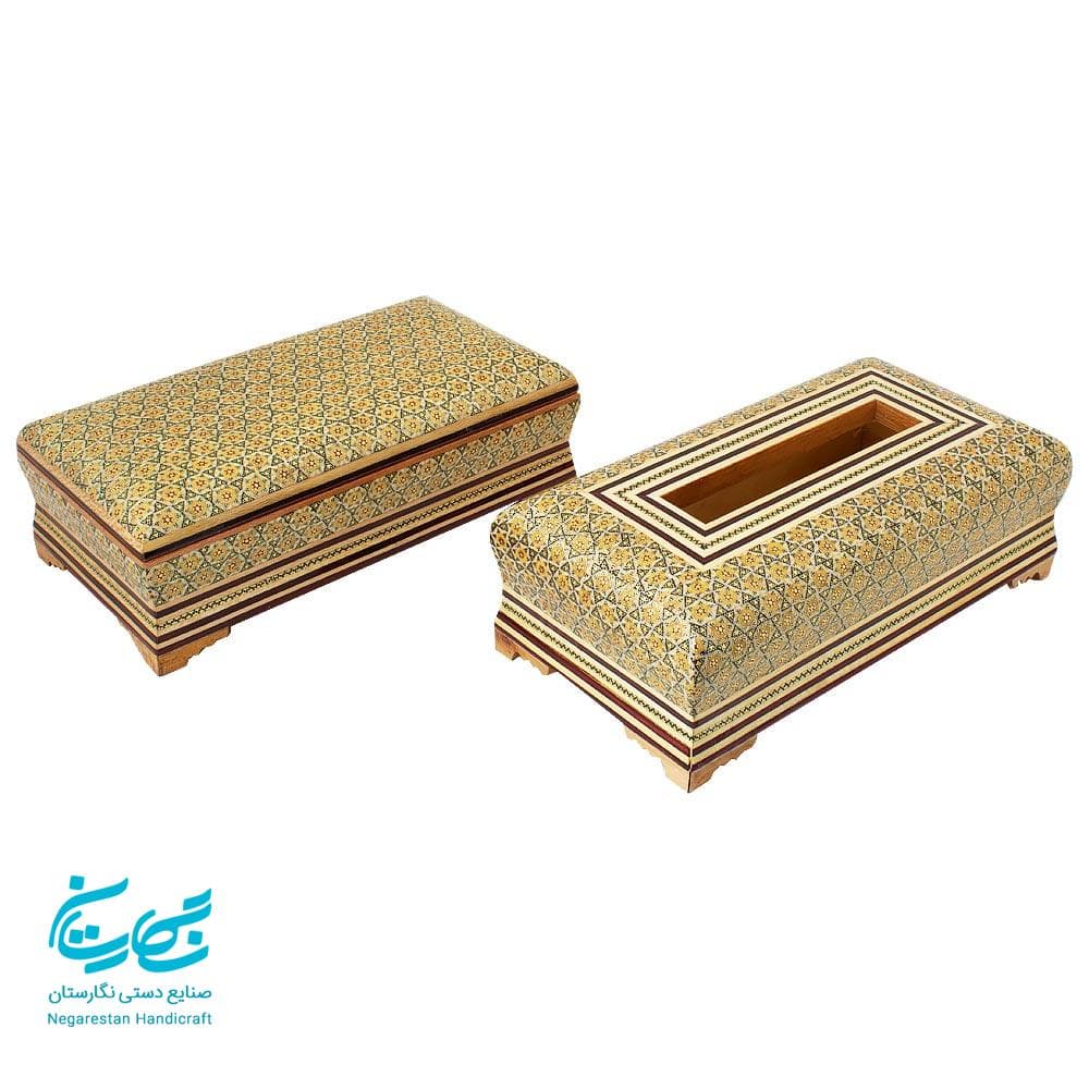 ست جعبه دستمال کاغذی و جعبه کارد و چنگال خاتم کاری