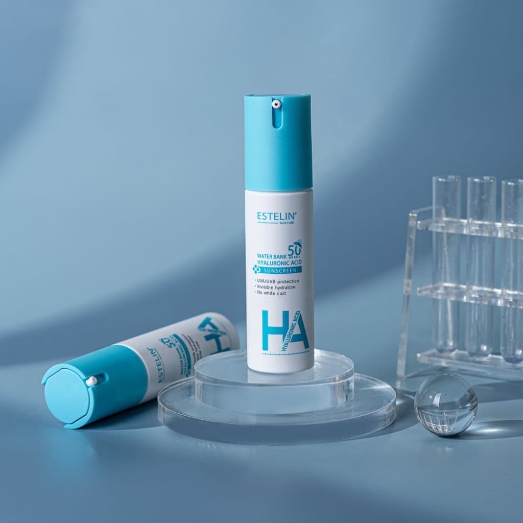 ضدآفتاب آبرسان هیالورونیک اسید واتر بانک استلین حجم 60گرم Estelin Water Bank Hyaluronic Acid Sunscreen++SPF50 PA — تصویر ۷