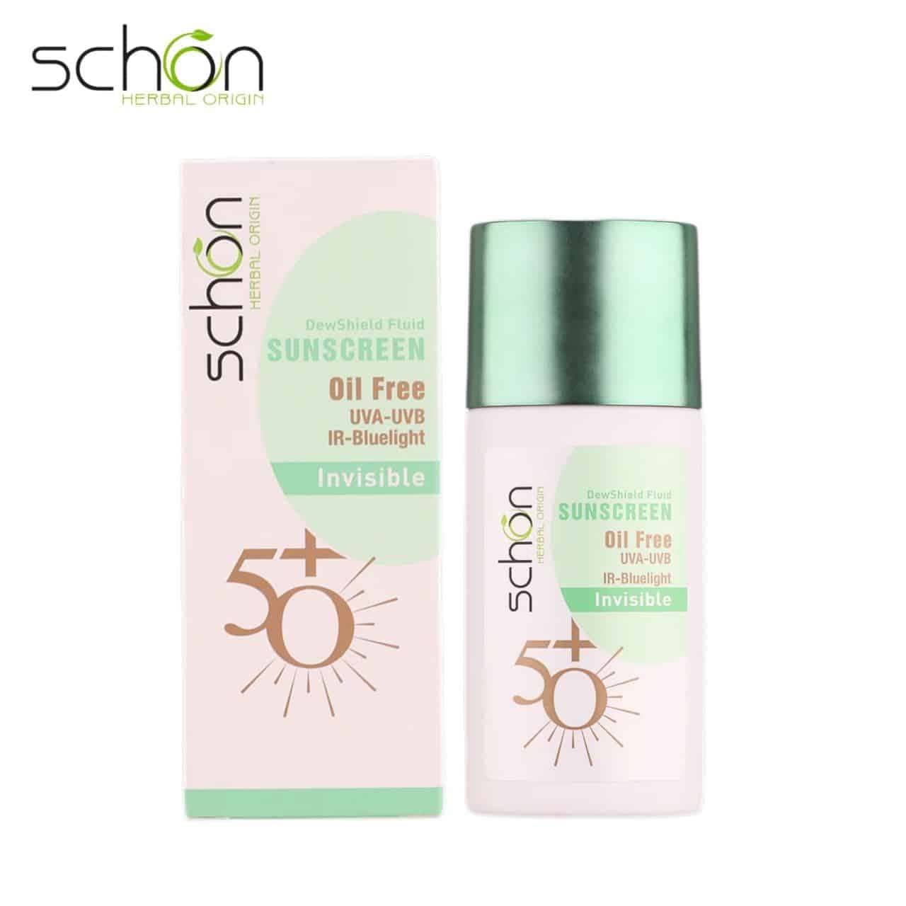 ضد آفتاب بی رنگ فلوئیدی دیووشیلد شون SPF50حجم50میل Schon DewShield Invisible Fluid Sunscreen +Spf50