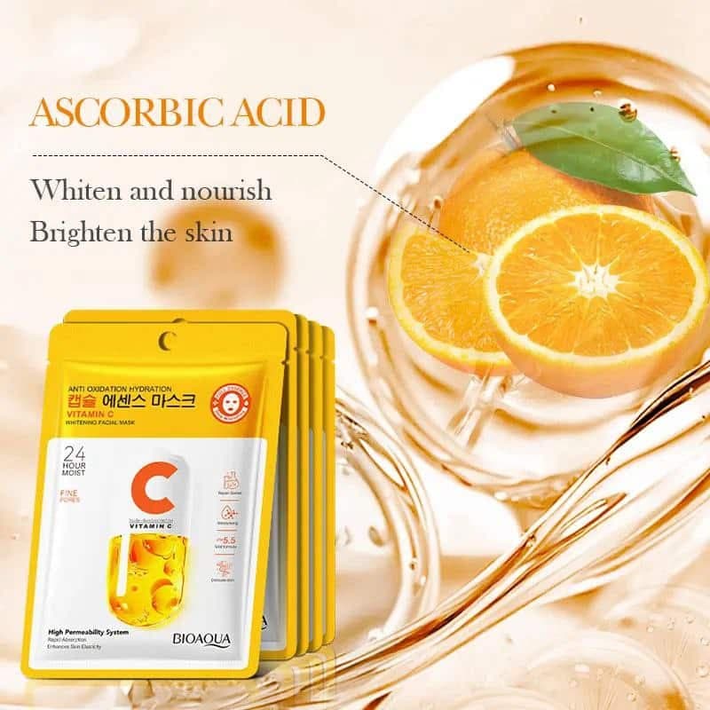 ماسک ورقه‌ای ویتامین سی ضد لک بیوآکوا 25میل BIOAQUA Vitamin C Whitening Facial Mask — تصویر ۶