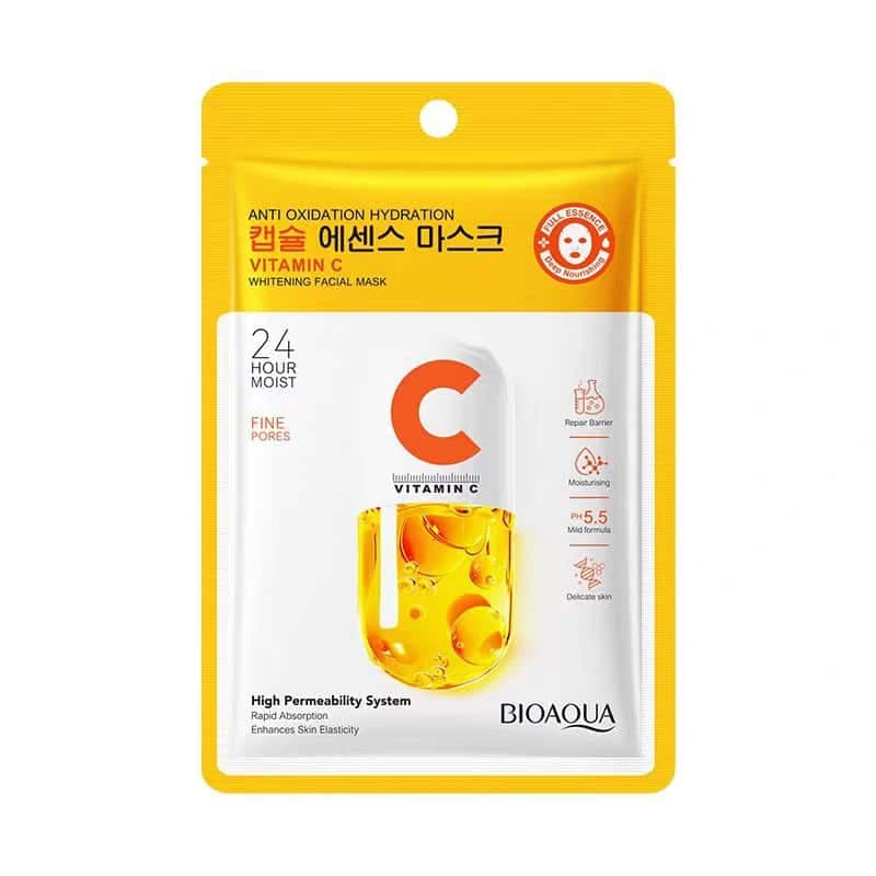 ماسک ورقهای ویتامین سی ضد لک بیوآکوا 25میل BIOAQUA Vitamin C Whitening Facial Mask