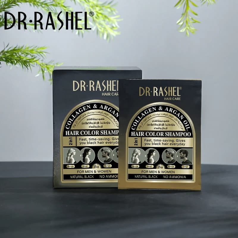 شامپو رنگ مو ساشه ای دکتر راشل رنگ مشکی کلاژن و روغن آرگان 25 میل DR.RASHEL COLLAGEN & ARGAN OIL HAIR COLOR SHAMPOO Natural Black — تصویر ۹
