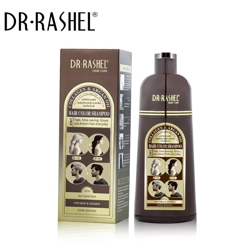 شامپو رنگ مو دکتر راشل رنگ قهوه ای کلاژن و روغن آرگان ۴۰۰ میل DR.RASHEL COLLAGEN & ARGAN OIL HAIR COLOR SHAMPOO Dark Brown — تصویر ۹