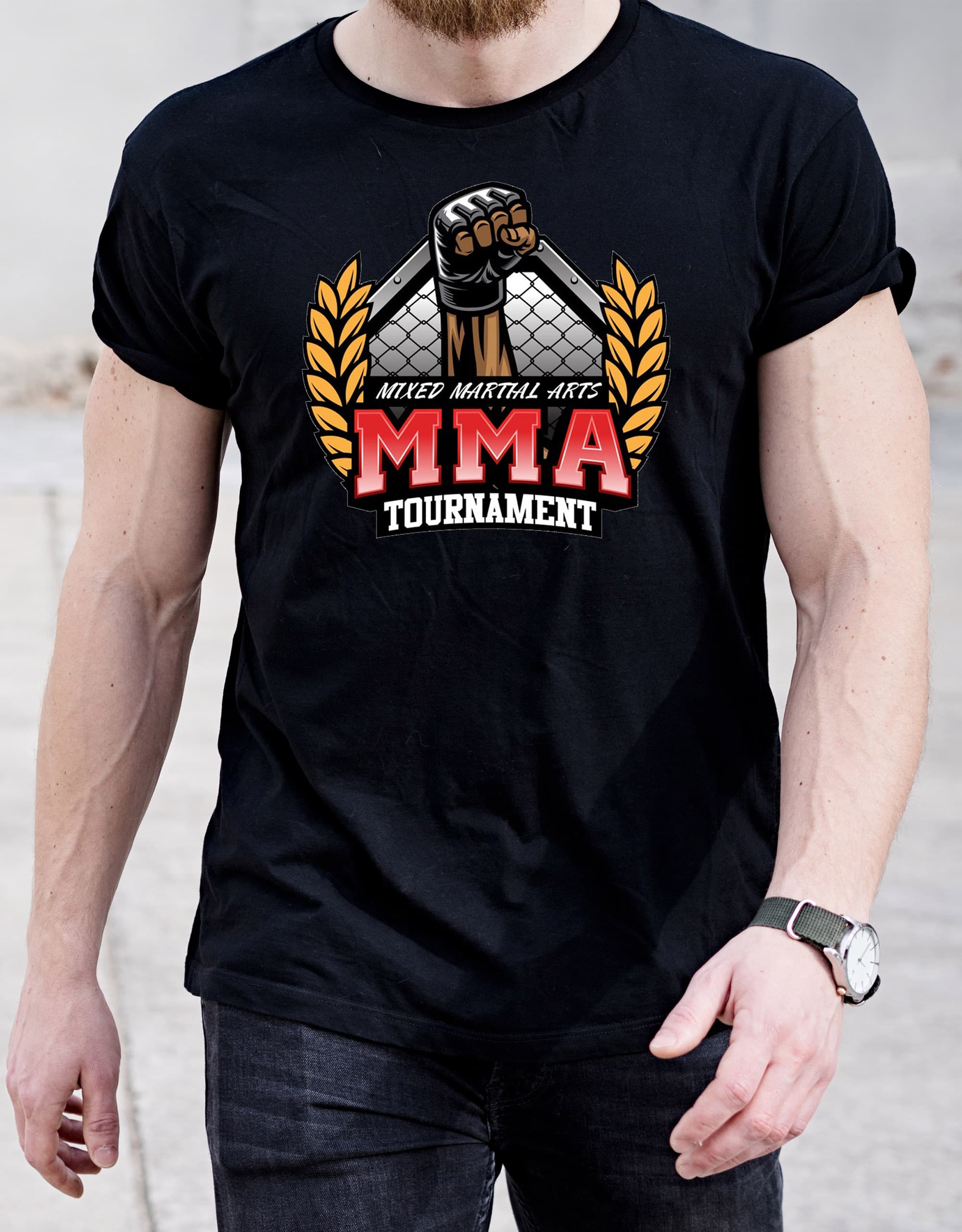 تیشرت مشکی مردانه MMA | پنبه خالص با چاپ مقاوم و باکیفیت