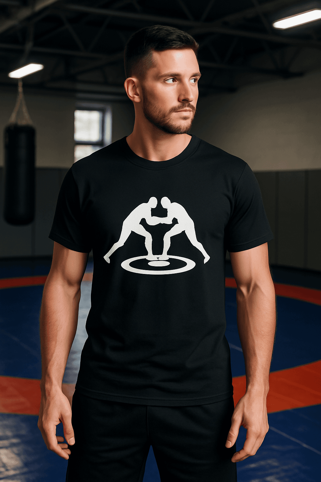 تیشرت کشتی مشکی پنبه طرح گارد WRESTLING | با چاپ مقاوم و کیفیت عالی