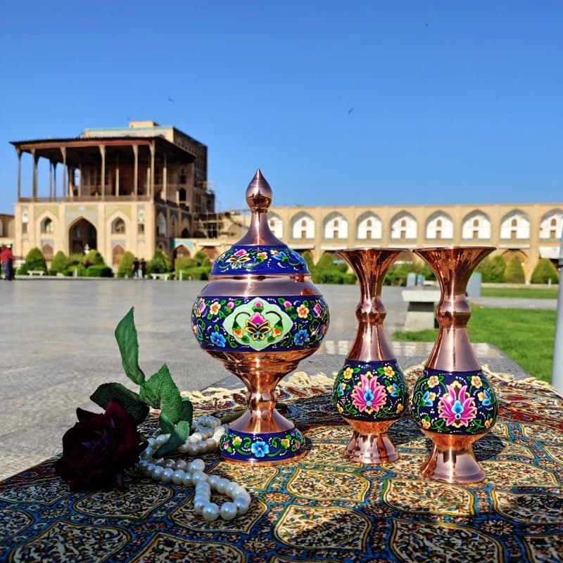 گلدان مسی و پرداز ارتفاع 16 سانتی بسته دو عددی — تصویر ۲