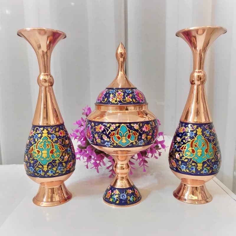گلدان مسی و پرداز طلایی ارتفاع 30 — تصویر ۸