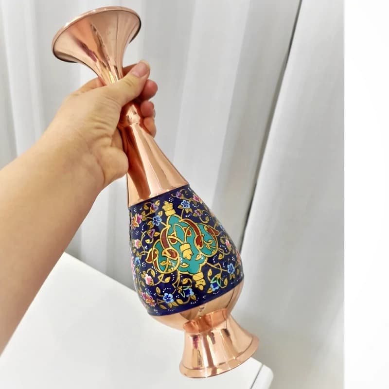 گلدان مسی و پرداز طلایی ارتفاع 30 — تصویر ۳
