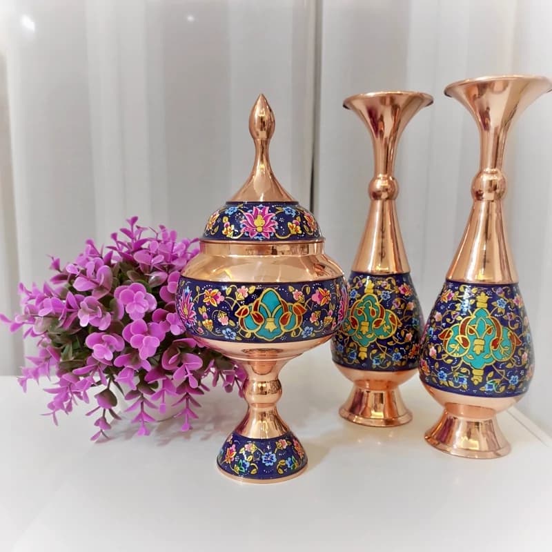 گلدان مسی و پرداز طلایی ارتفاع 30 — تصویر ۹