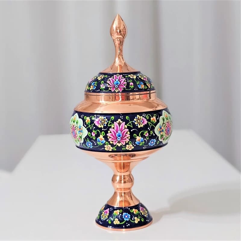 شکلات خوری مسی پایه دار مس و پرداز ارتفاع 27 به همراه جعبه فانتزی — تصویر ۷