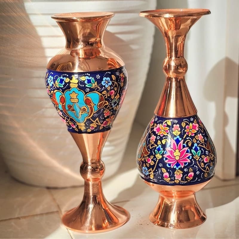 گلدان مسی و پرداز 20 سانتی دو عددی مدل پرداز طلایی به همراه جعبه فانتزی — تصویر ۱۱