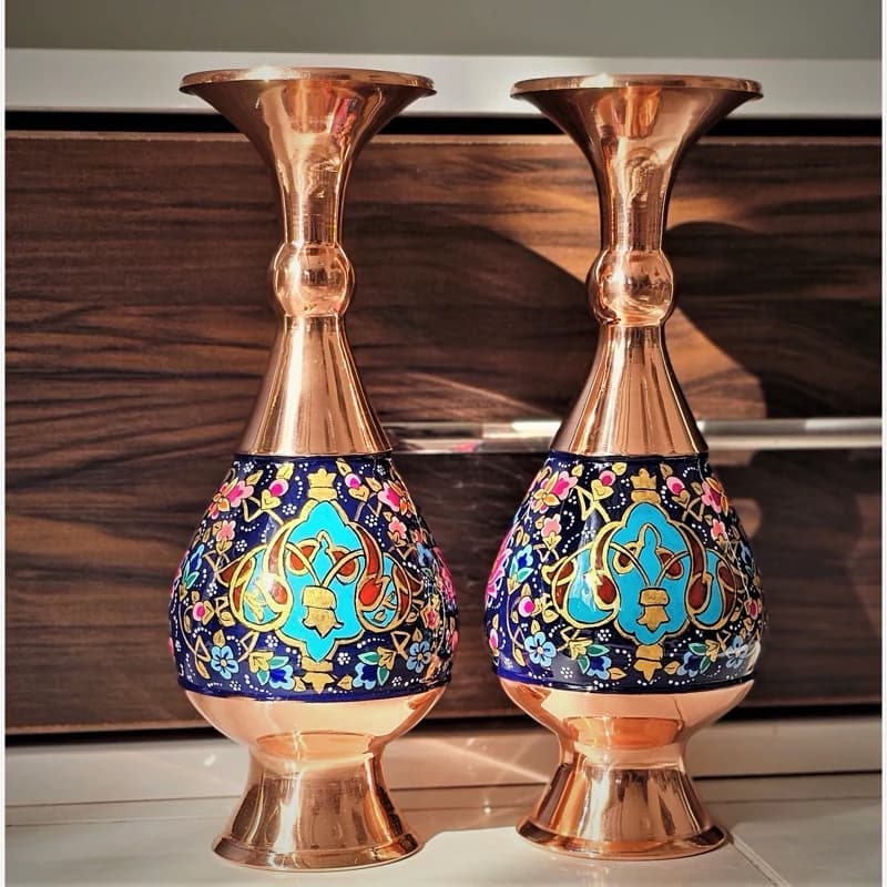 گلدان مسی و پرداز 20 سانتی دو عددی مدل پرداز طلایی به همراه جعبه فانتزی — تصویر ۱۲