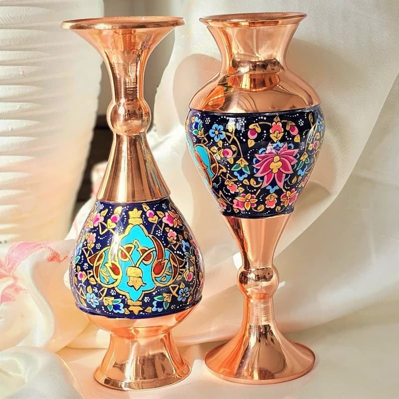 گلدان مسی و پرداز 20 سانتی دو عددی مدل پرداز طلایی به همراه جعبه فانتزی — تصویر ۵