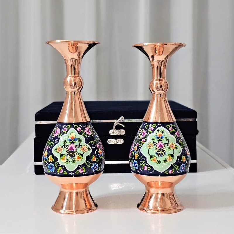 گلدان مسی و پرداز 20سانتی دو عددی به همراه جعبه فانتزی — تصویر ۵