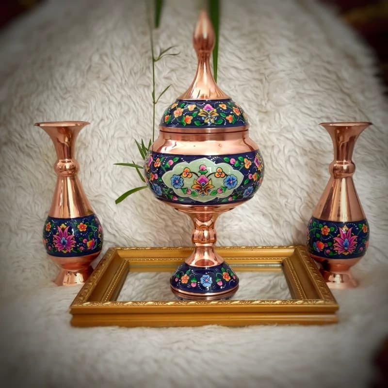 ست گلدان 16 و شکلات خوری پایه دار 23 مس و پرداز — تصویر ۶