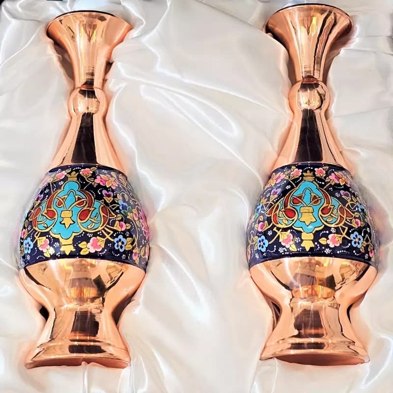 گلدان مسی مدل مس و پرداز 25سانت دوعددی به همراه جعبه فانتزی — تصویر ۴