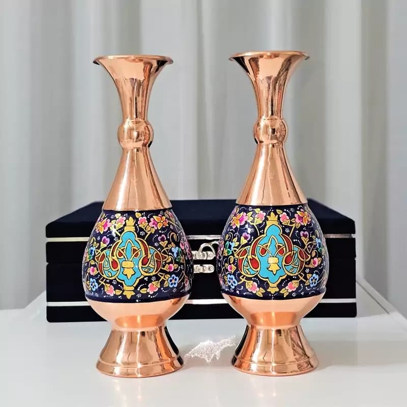 گلدان مسی مدل مس و پرداز 25سانت دوعددی به همراه جعبه فانتزی
