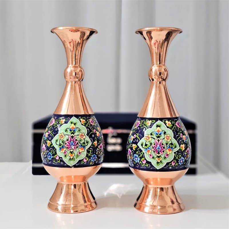 گلدان مسی دو عددی 25 سانتی مس و پرداز به همراه جعبه فانتزی — تصویر ۸