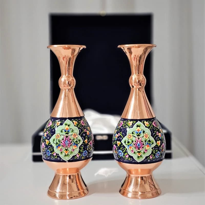 گلدان مسی دو عددی 25 سانتی مس و پرداز به همراه جعبه فانتزی