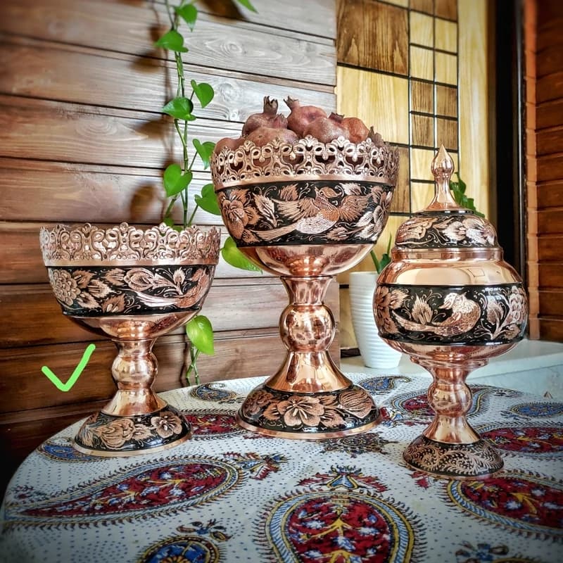آجیل خوری مسی طرح الماس تراش ارتفاع 21 — تصویر ۴