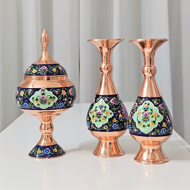 ست گلدان 20 و شکلات خوری 23 مس و پرداز به همراه جعبه فانتزی — تصویر ۱۰
