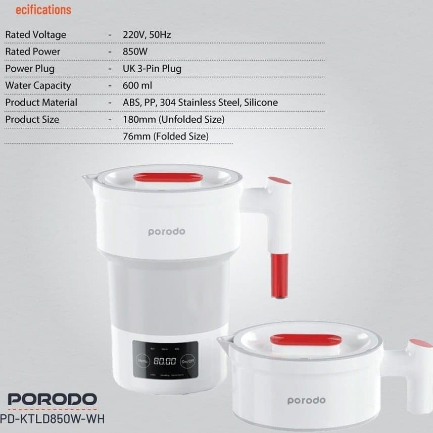 کتری برقی تاشو قابل حمل پرودو مدل Porodo KTLD600 kettle digital display — تصویر ۹