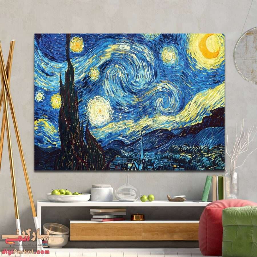 تابلو بوم نقاشی ونگوگ شب پر ستاره کد paint-03