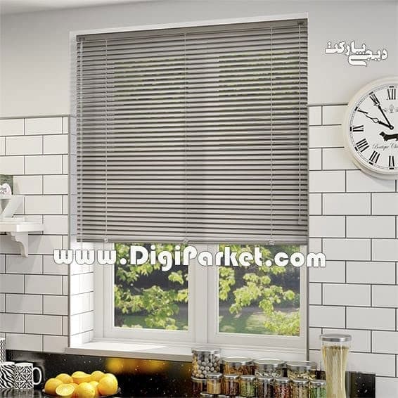 پرده کرکره فلزی آلومینیومی طوسی ساده ۲۵ میلیمتری dp91