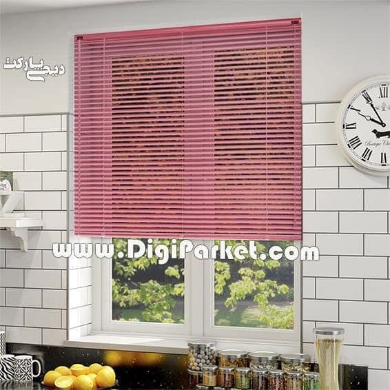 پرده کرکره فلزی آلومینیومی صورتی ساده ۲۵ میلیمتری dp205