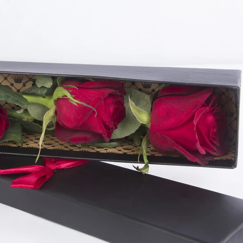 باکس گل رز قرمز 3 شاخه – کد 2490 — تصویر ۴