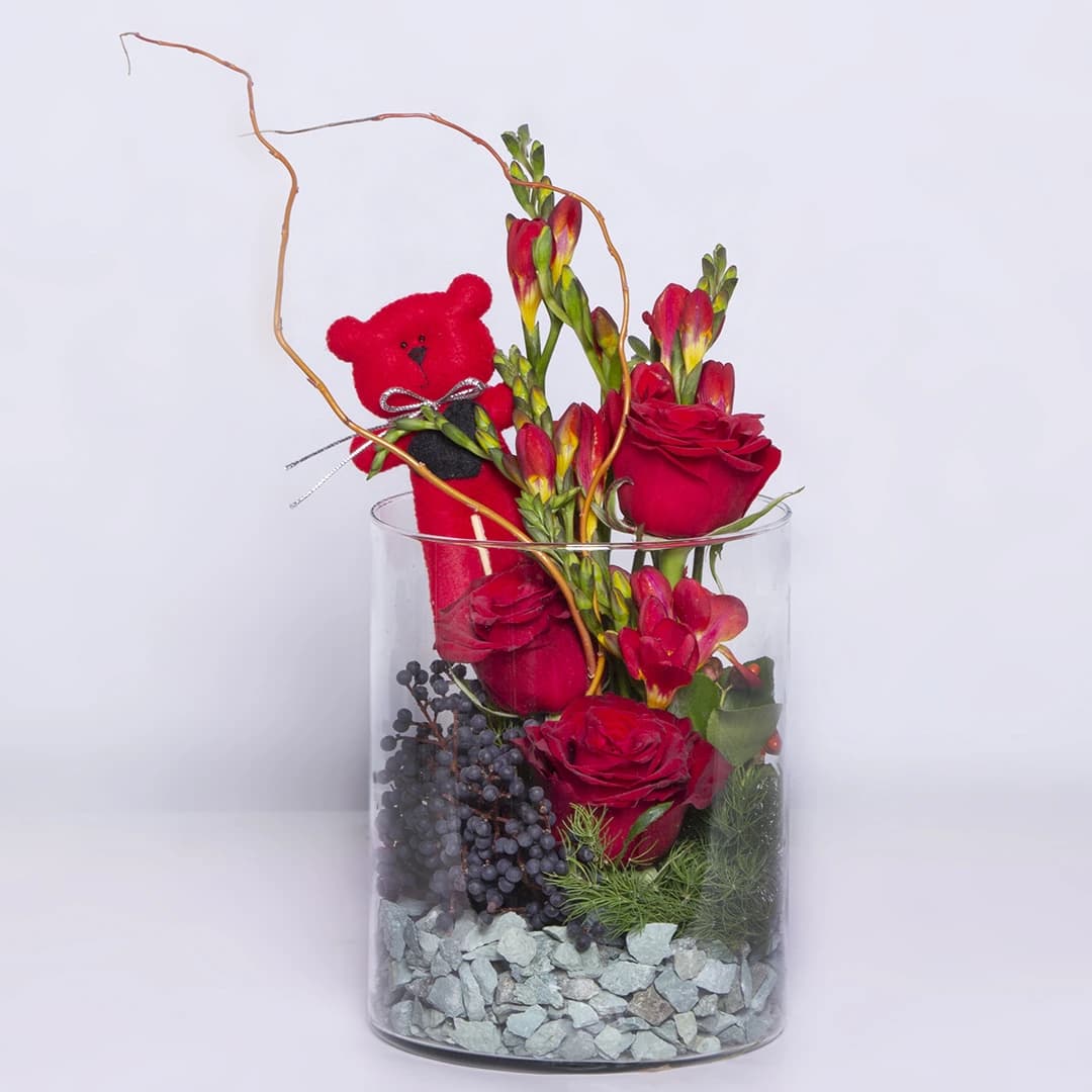 باکس شیشه ای گل رز قرمز کد 4120