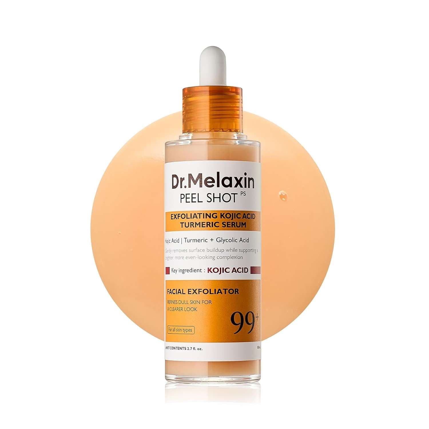 سرم لایه‌بردار صورت دکتر ملاکسین مدل Facial Kojic Acid Turmeric روشن‌کننده قوی حجم 80 میلی‌لیتر