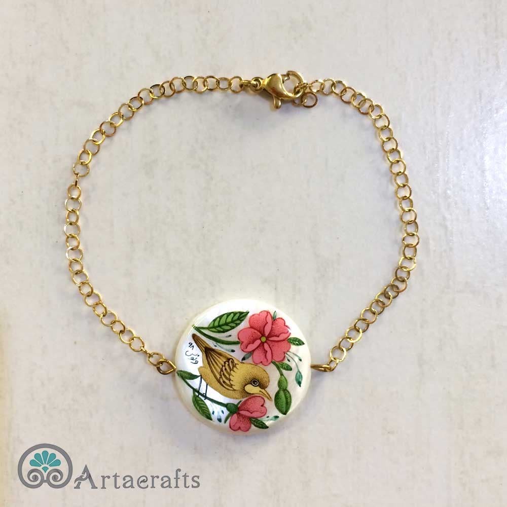 دستبند صدف طرح گل و مرغ