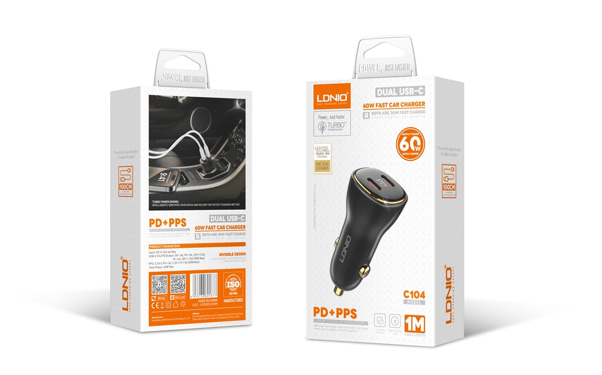 شارژر فندکی الدینیو Ldnio C104 توان 60 وات