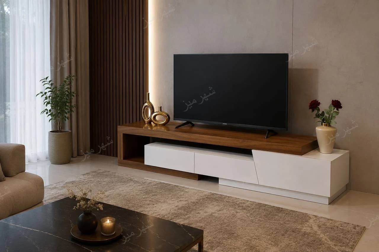 میز تلویزیون مدل ویدا سفید گردویی