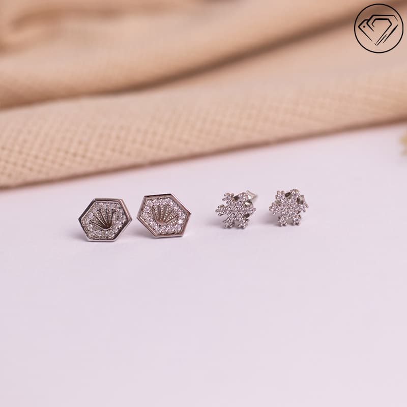 گوشواره نقره میخی طرح دار مدل GA-7521 — تصویر ۳