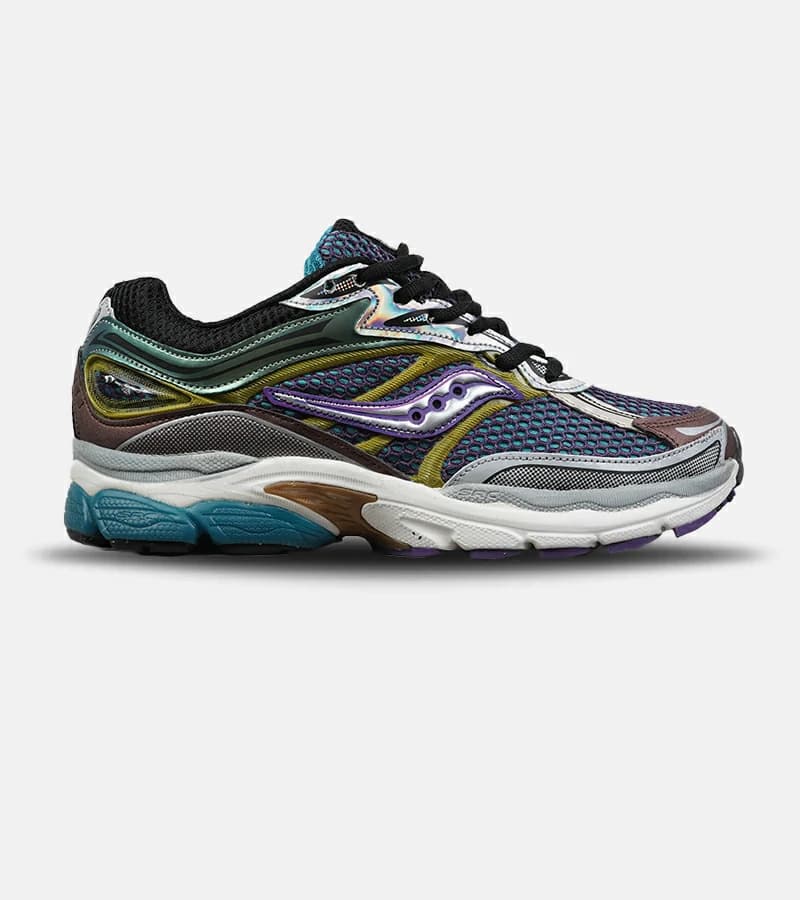 کفش کتانی مردانه و زنانه بنفش سبز طلایی Saucony pro grid omni 8 مدل 8898