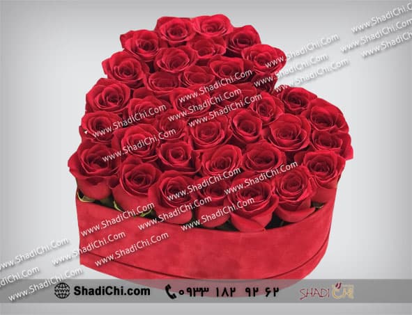 باکس گل رز قلبی مخمل