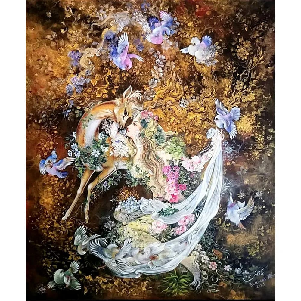 تابلو نگارگری نیاز نوازش اثر استاد سمانه رحمتی کد 12454 — تصویر ۳