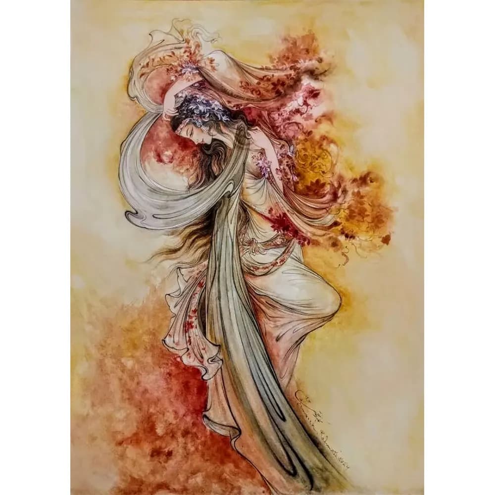 تابلو نگارگری پاییز اثر استاد سمانه رحمتی کد 12453 — تصویر ۴