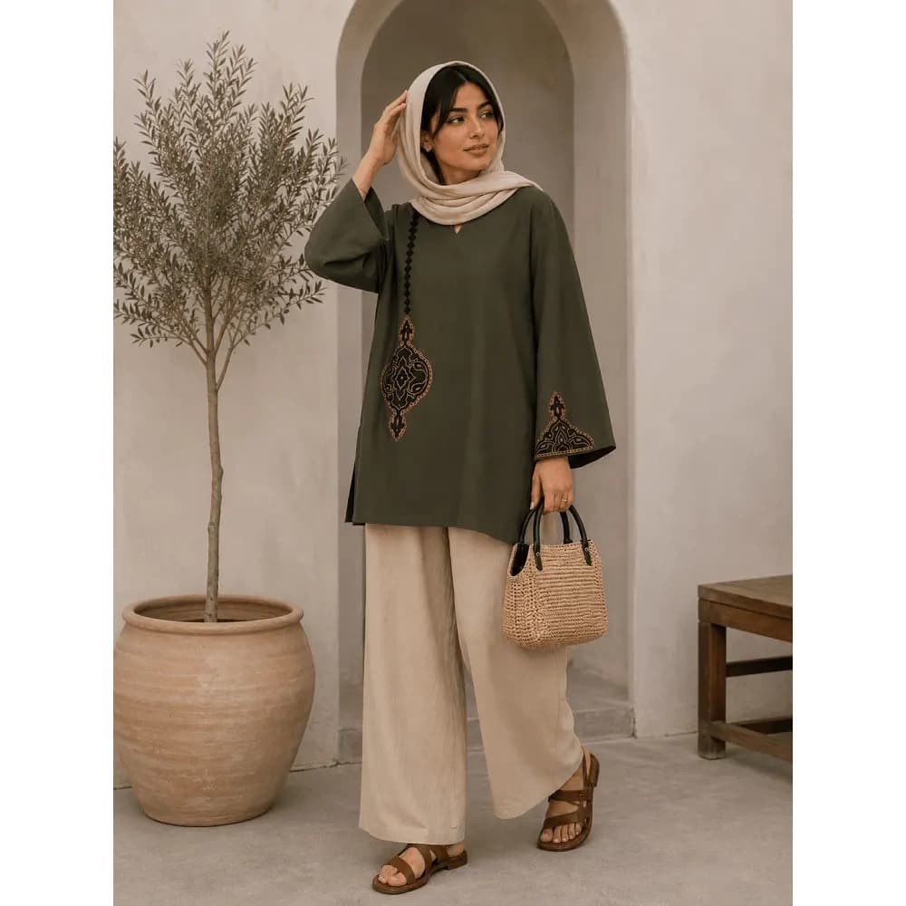 شومیز لینن زنانه طرح ماهور کد 23452 — تصویر ۱۱