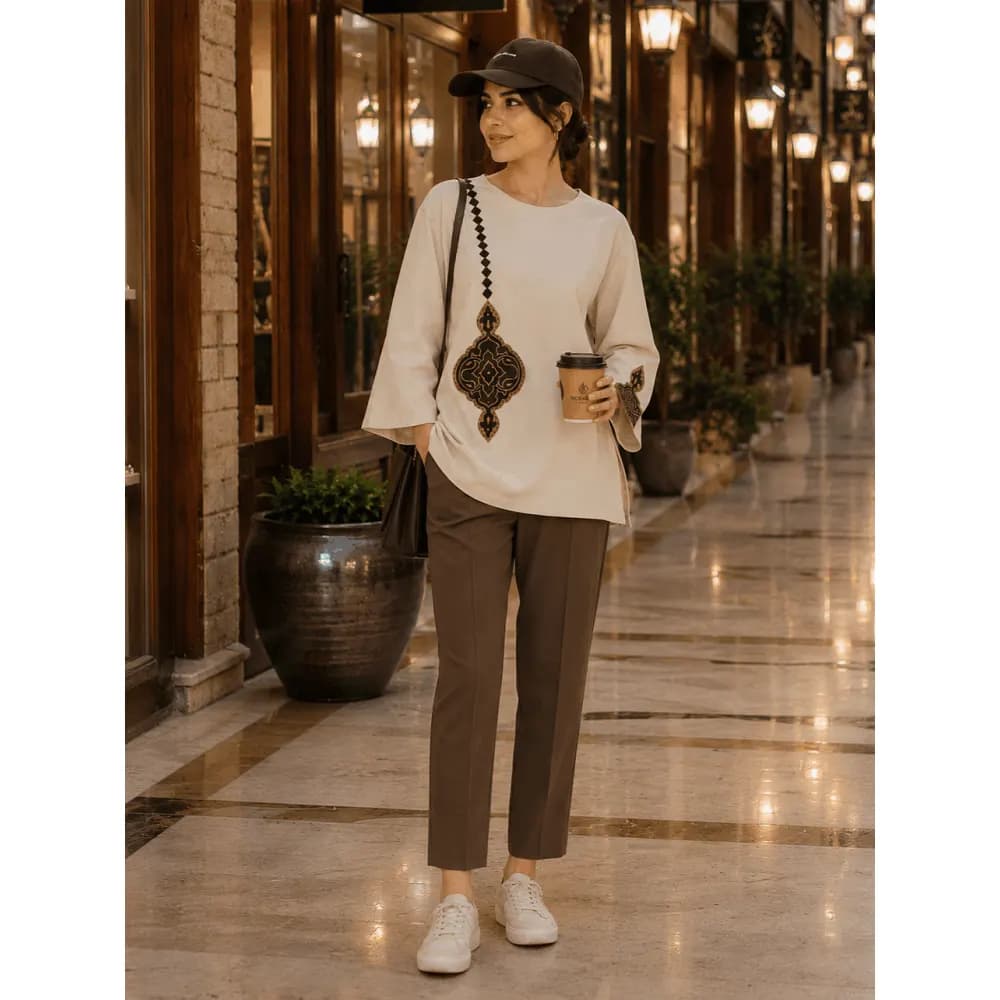 شومیز لینن زنانه طرح ماهور کد 23452 — تصویر ۱۲