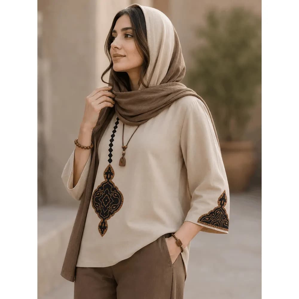 شومیز لینن زنانه طرح ماهور کد 23452 — تصویر ۶