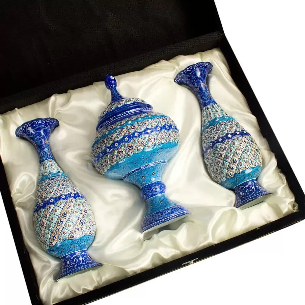 ست 3 تکه شکلات خوری و گلدان میناکاری کد 436 — تصویر ۴