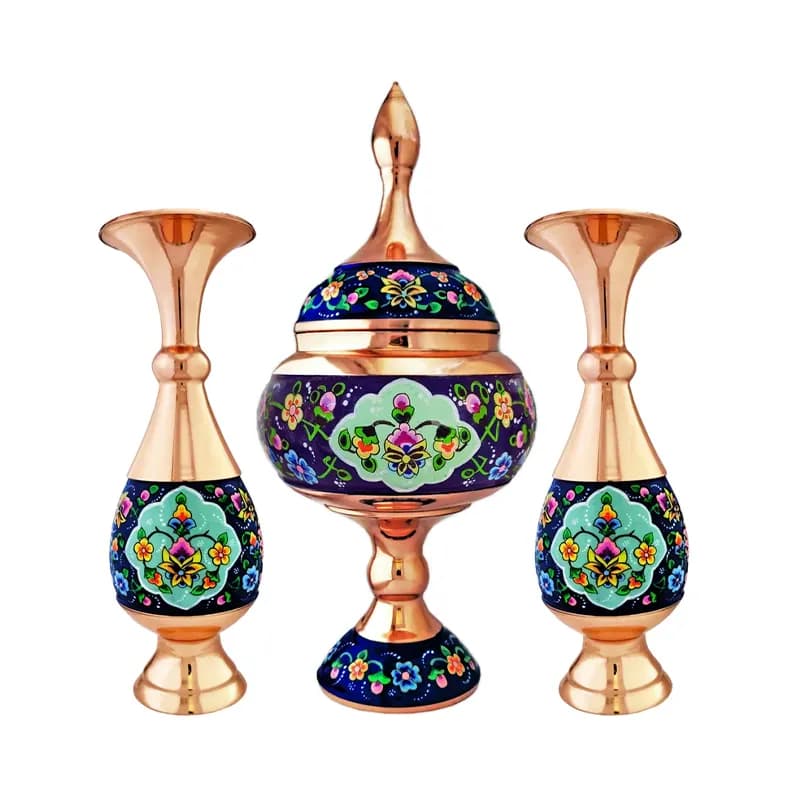 ست 3 تکه شکلات خوری و گلدان مس و پرداز کد 380 — تصویر ۸