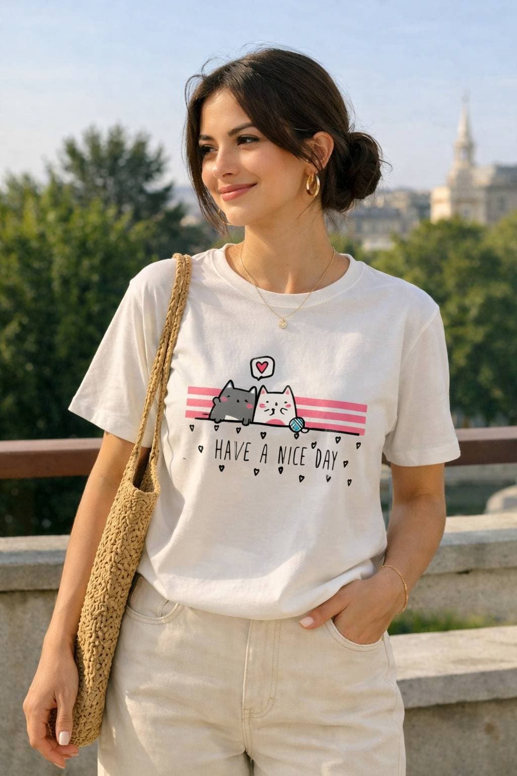 تیشرت چاپی زنانه طرح گربه کد: 106